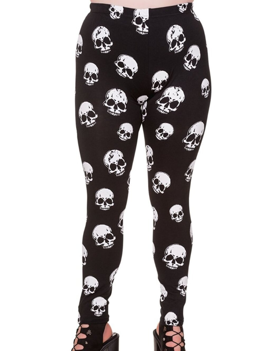 Halloween Skull print all over Black Leggings - 1XL, Gothic Plus fashion UK 18
